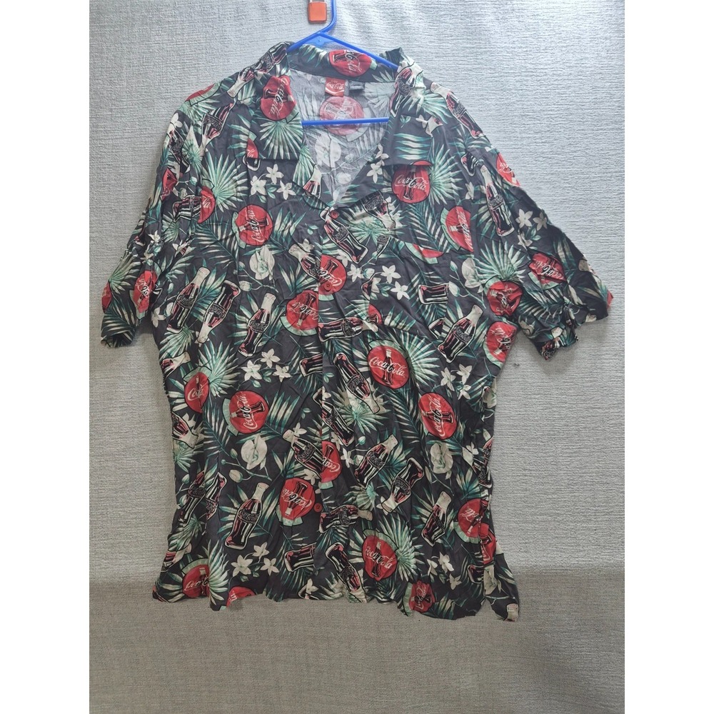 Coca-Cola Hawaiian Shirt Mens 2XL Multicolor Tropical Floral Bottle Beach Summer